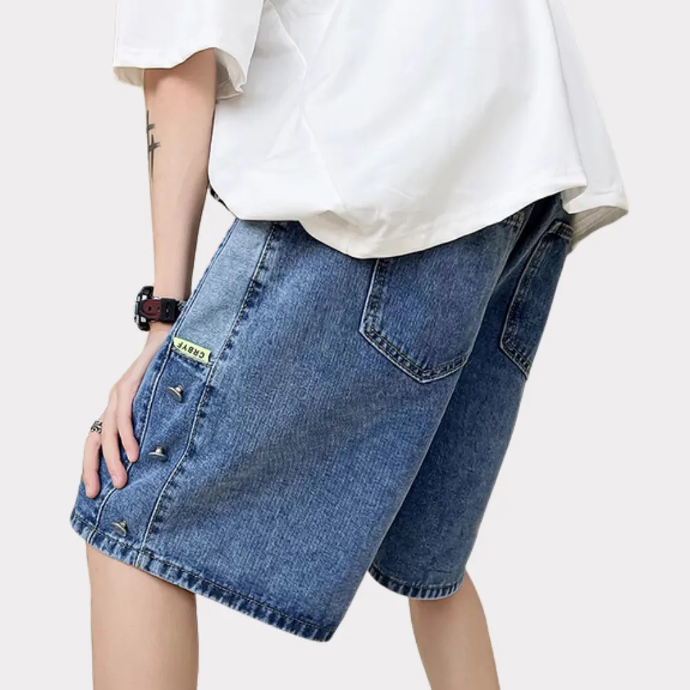 Distressed Button Paneled Denim Shorts