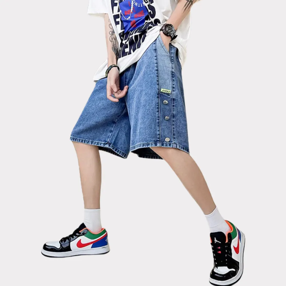 Distressed Button Paneled Denim Shorts