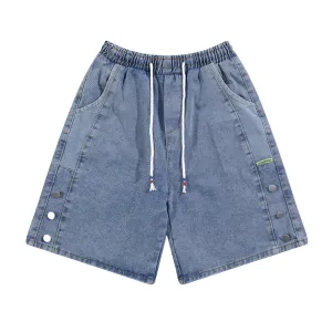 Distressed Button Paneled Denim Shorts
