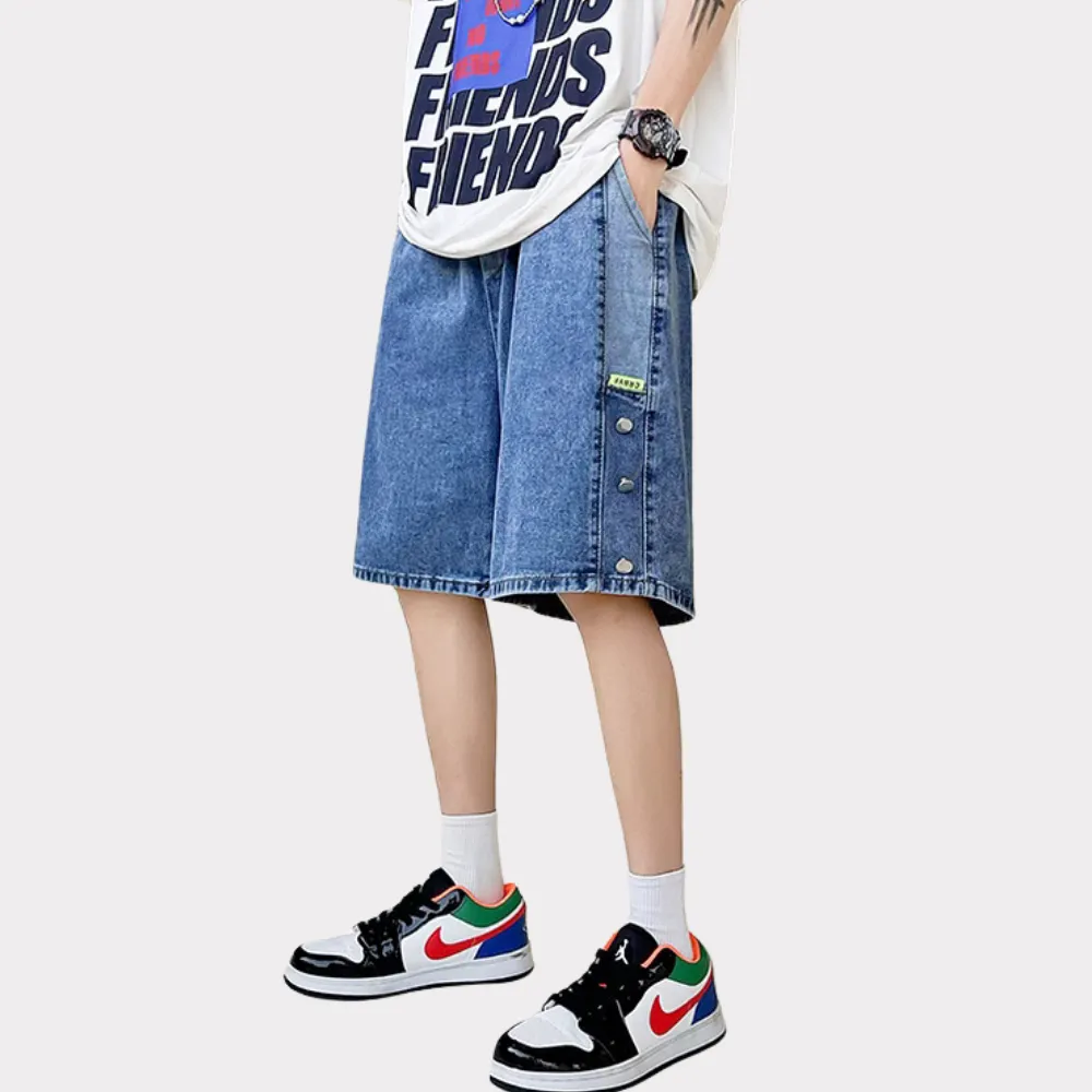 Distressed Button Paneled Denim Shorts
