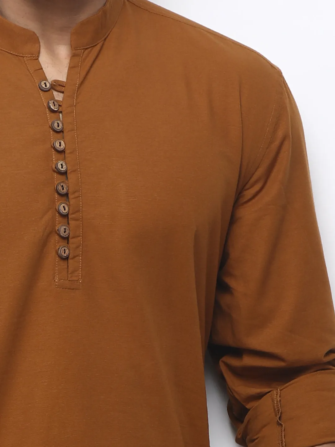 Earthy Brown Men's Kurta Enriched with Minimal Motifs