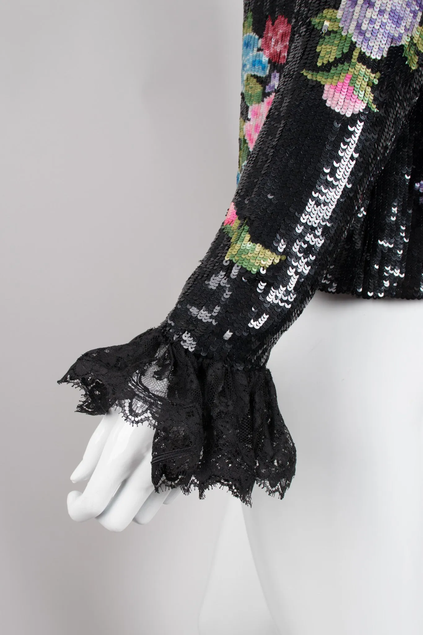 Floral Sequined Needlepoint Ruffle Top