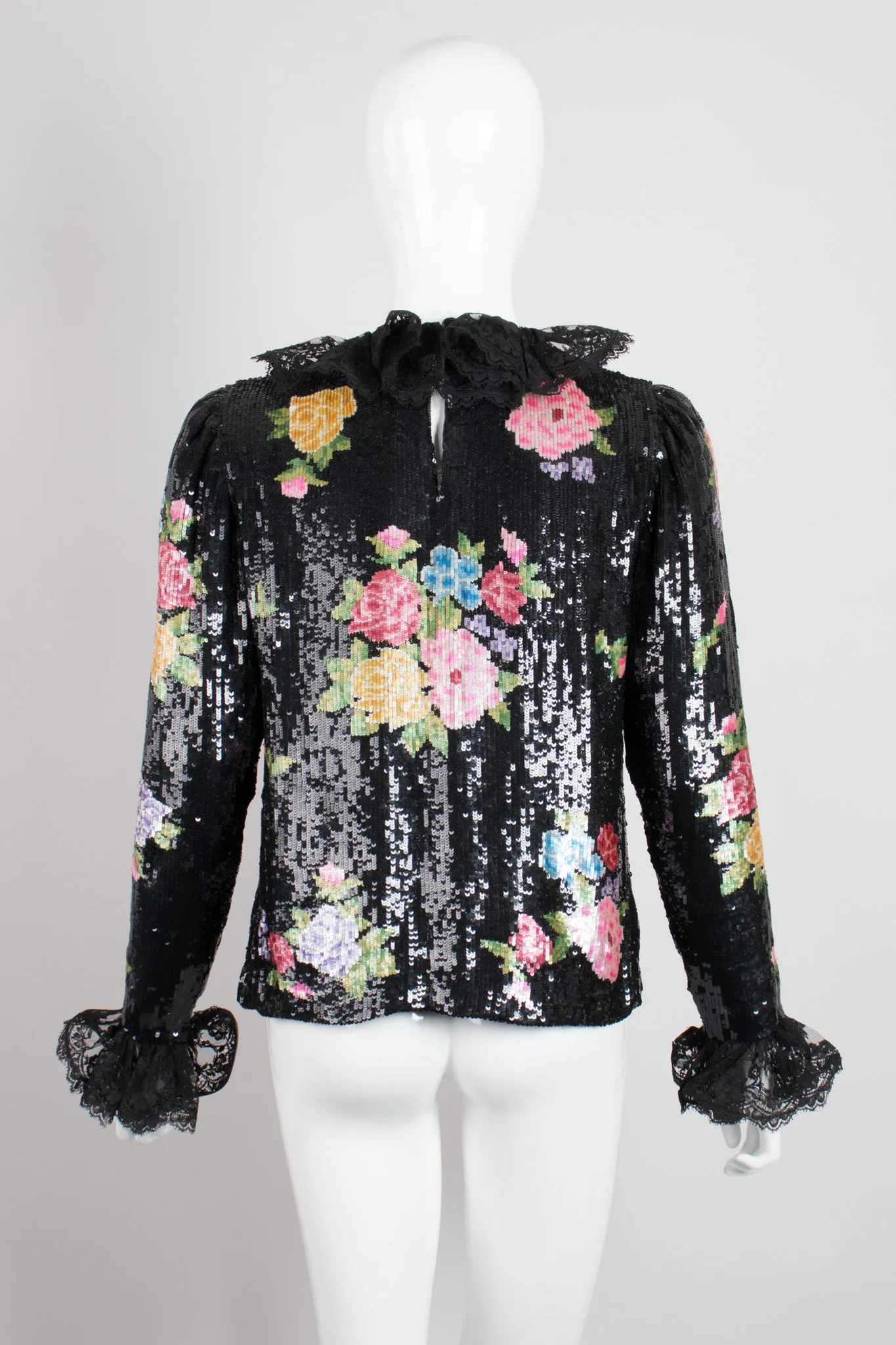 Floral Sequined Needlepoint Ruffle Top