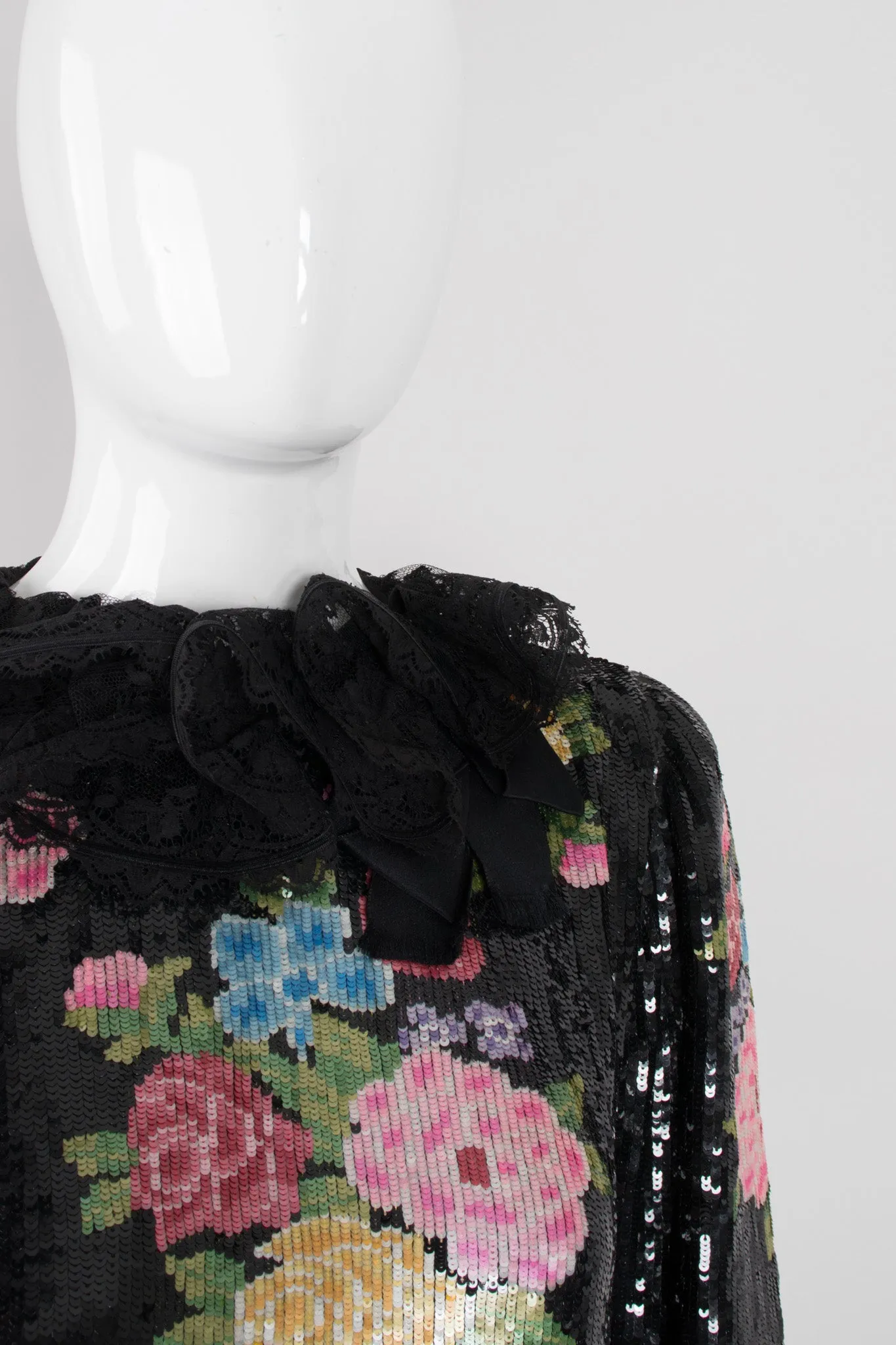 Floral Sequined Needlepoint Ruffle Top