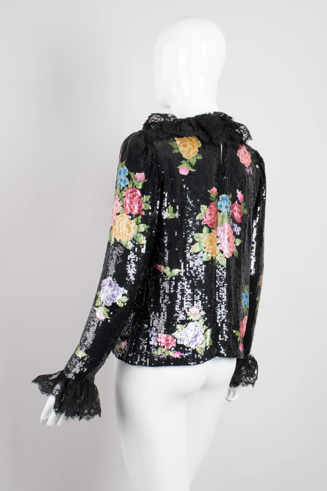 Floral Sequined Needlepoint Ruffle Top