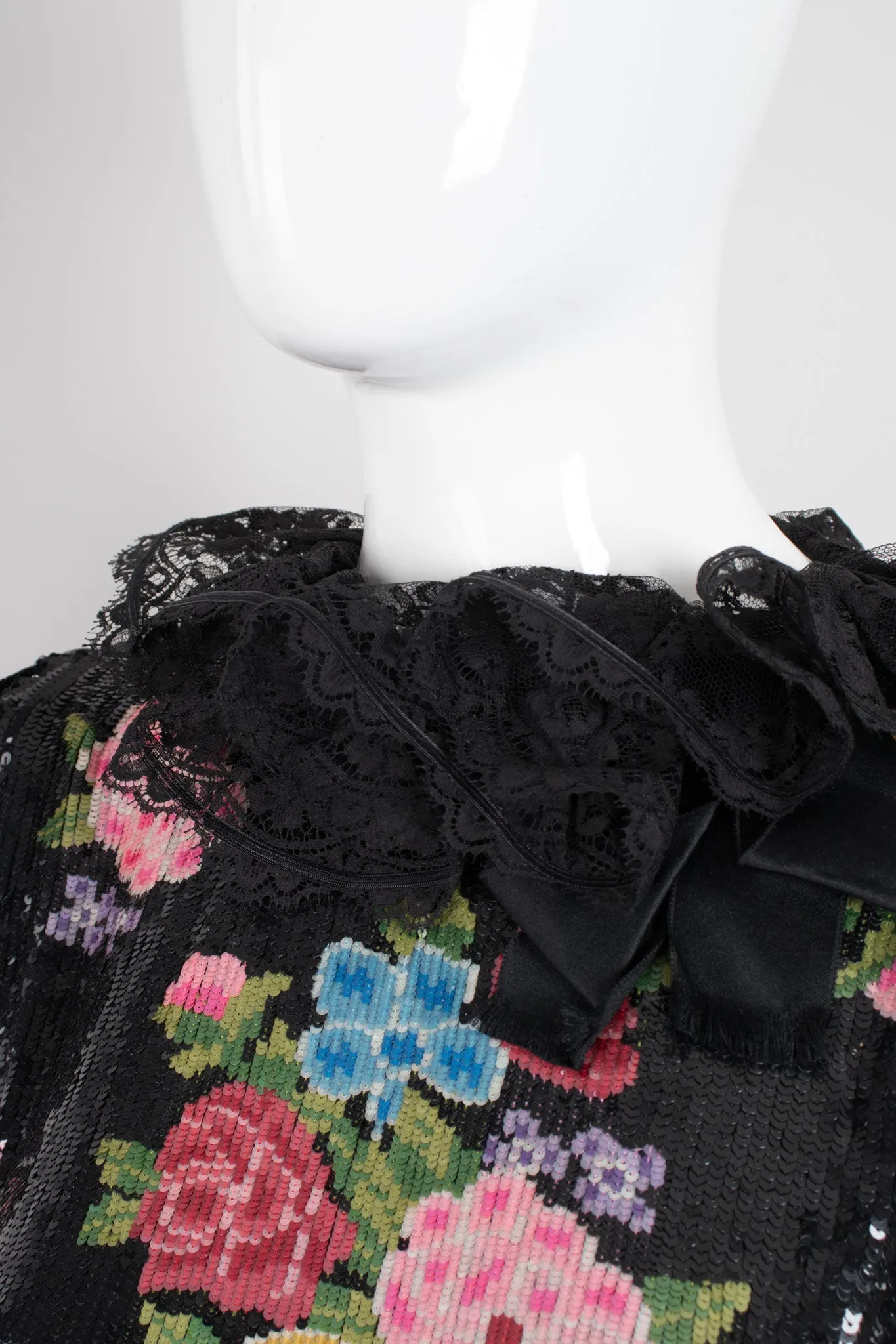 Floral Sequined Needlepoint Ruffle Top