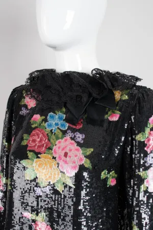 Floral Sequined Needlepoint Ruffle Top