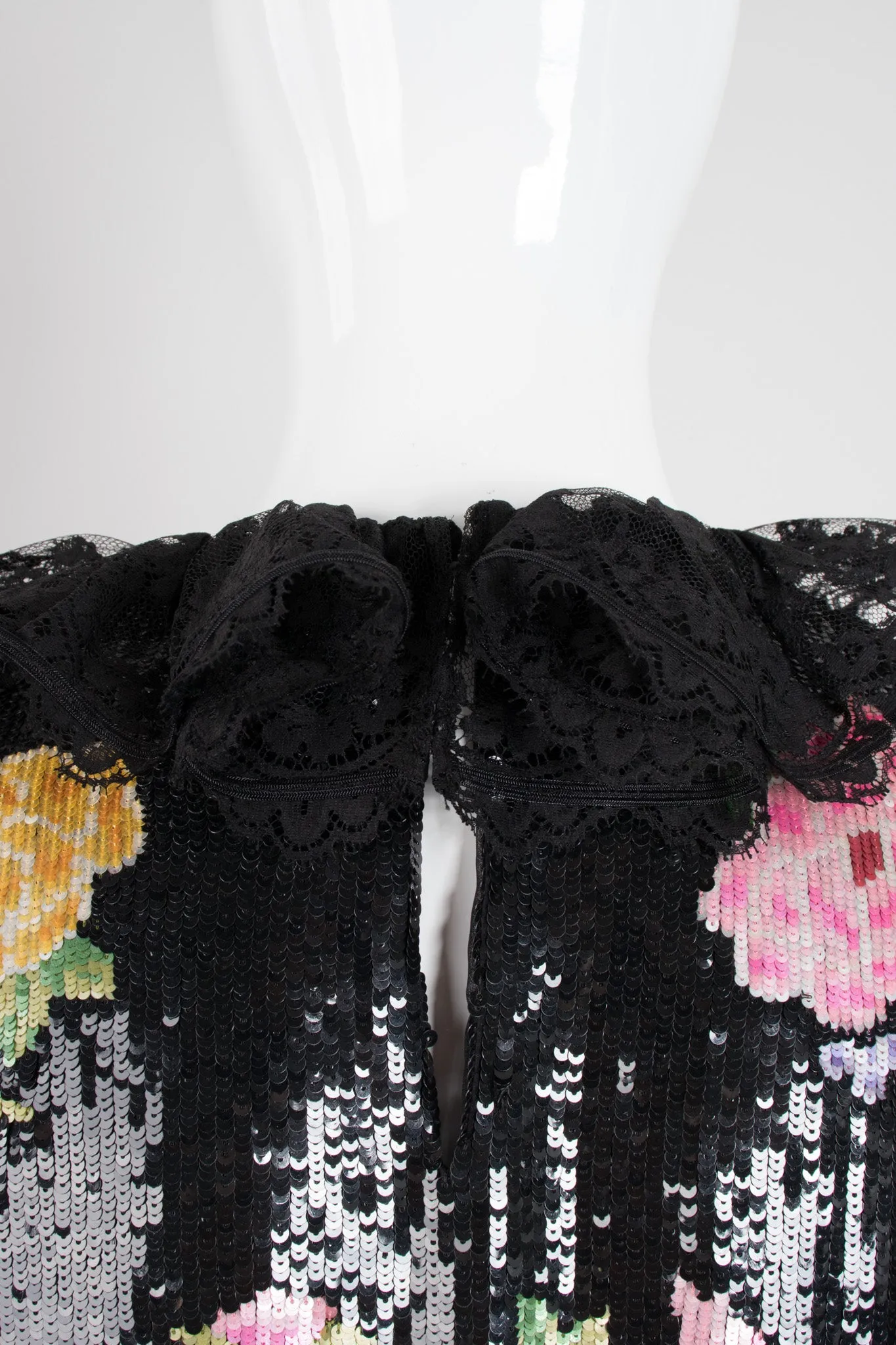 Floral Sequined Needlepoint Ruffle Top