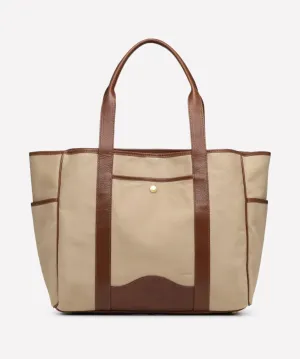 Ghurka Market Tote No. 294 in Khaki Twill & Vintage Walnut Leather