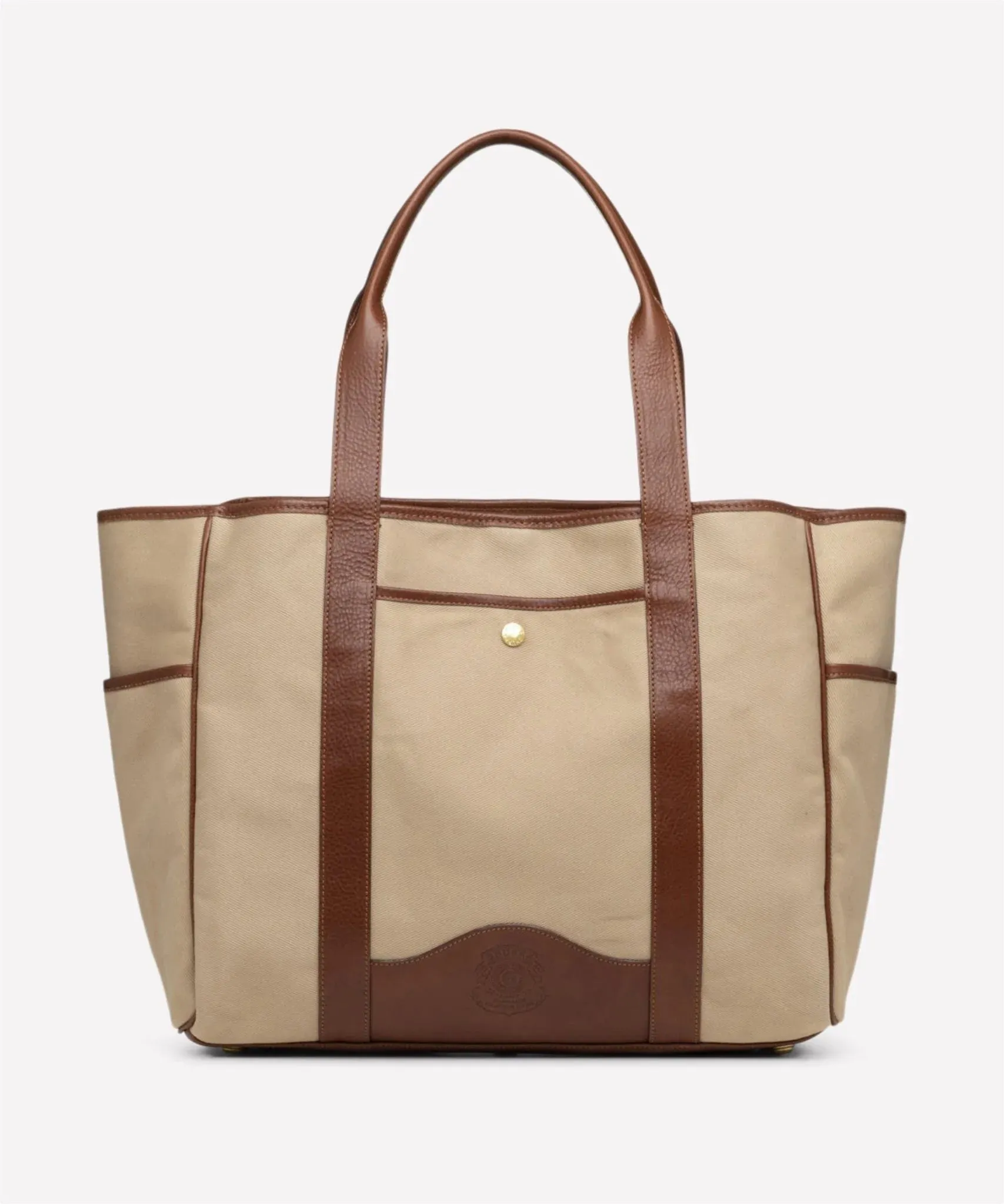 Ghurka Market Tote No. 294 in Khaki Twill & Vintage Walnut Leather