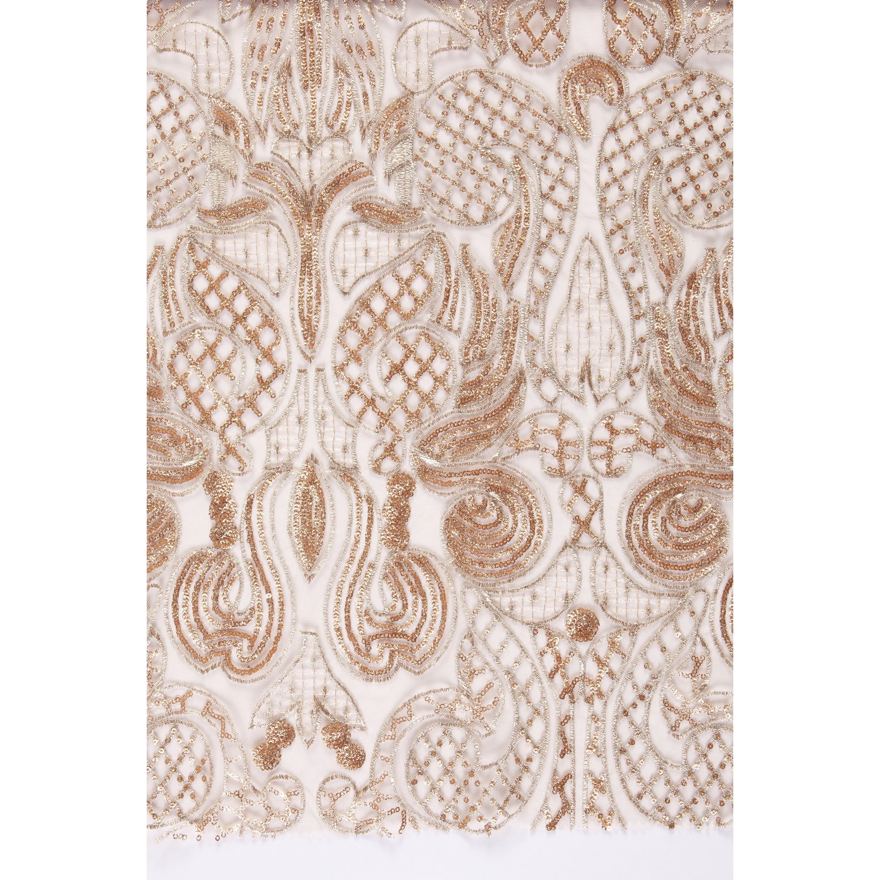 Golden Bodice Design Sequin Embroidered Mesh Fabric