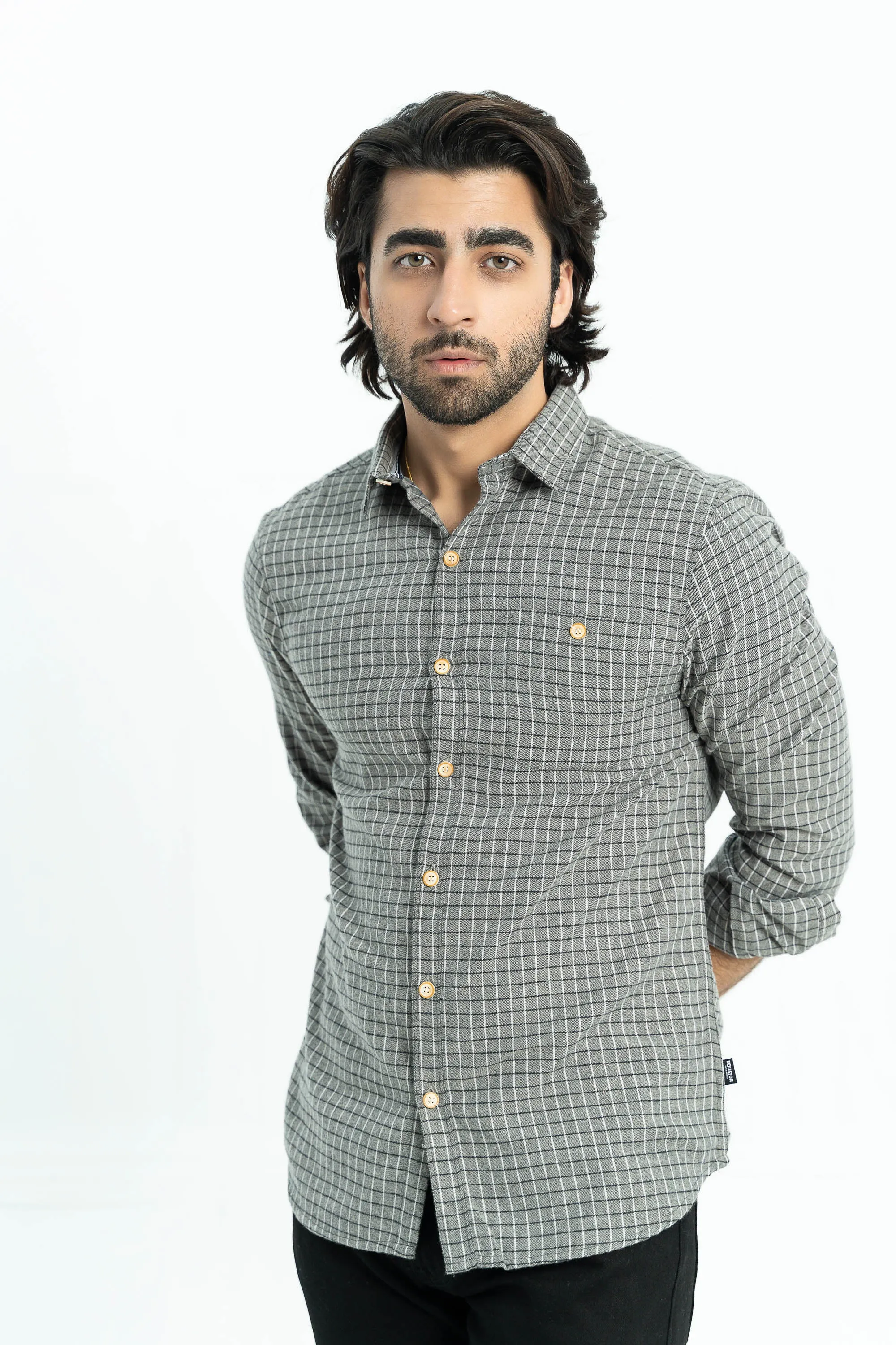 Grey Cotton Casual Shirt