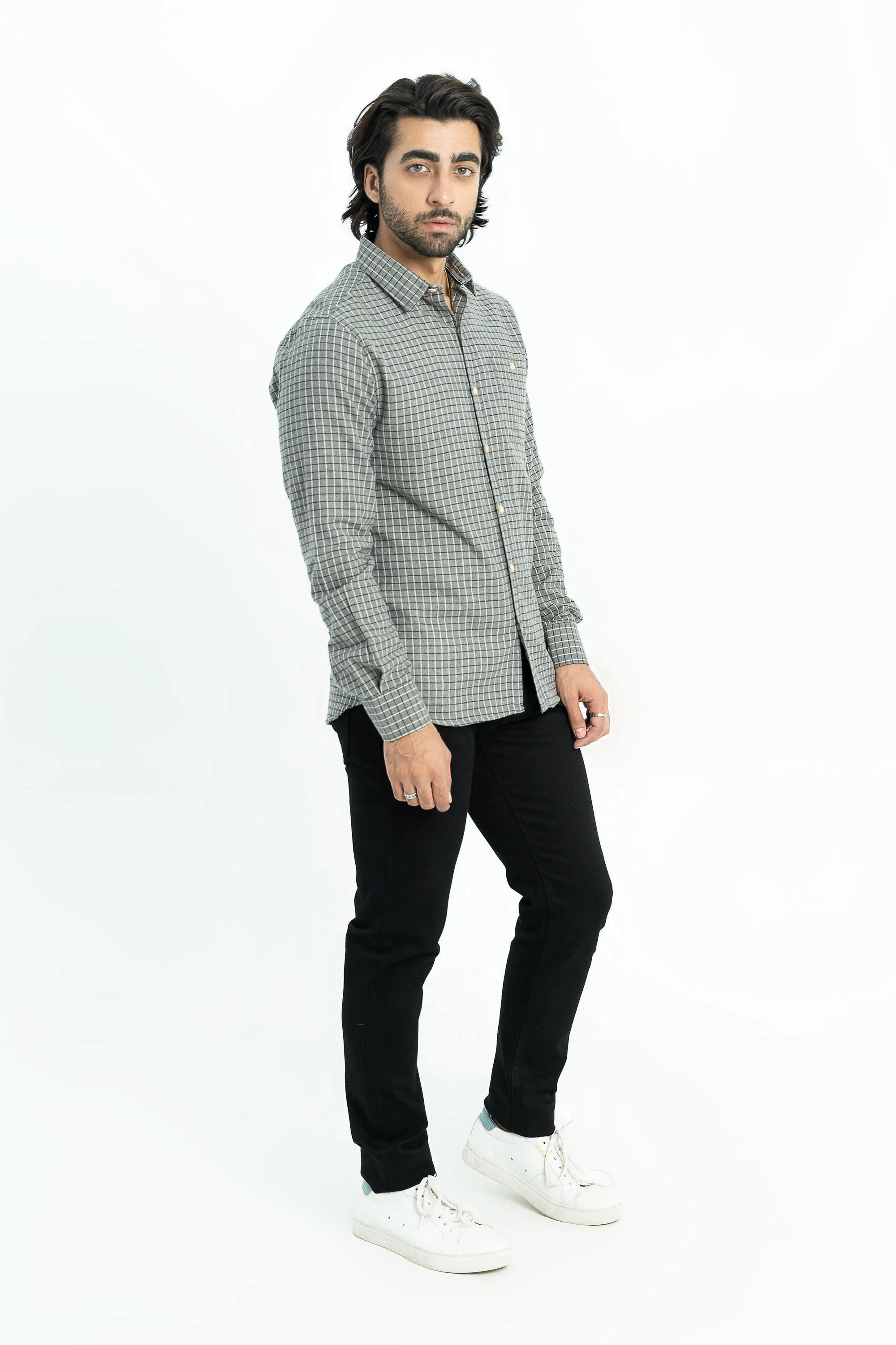 Grey Cotton Casual Shirt