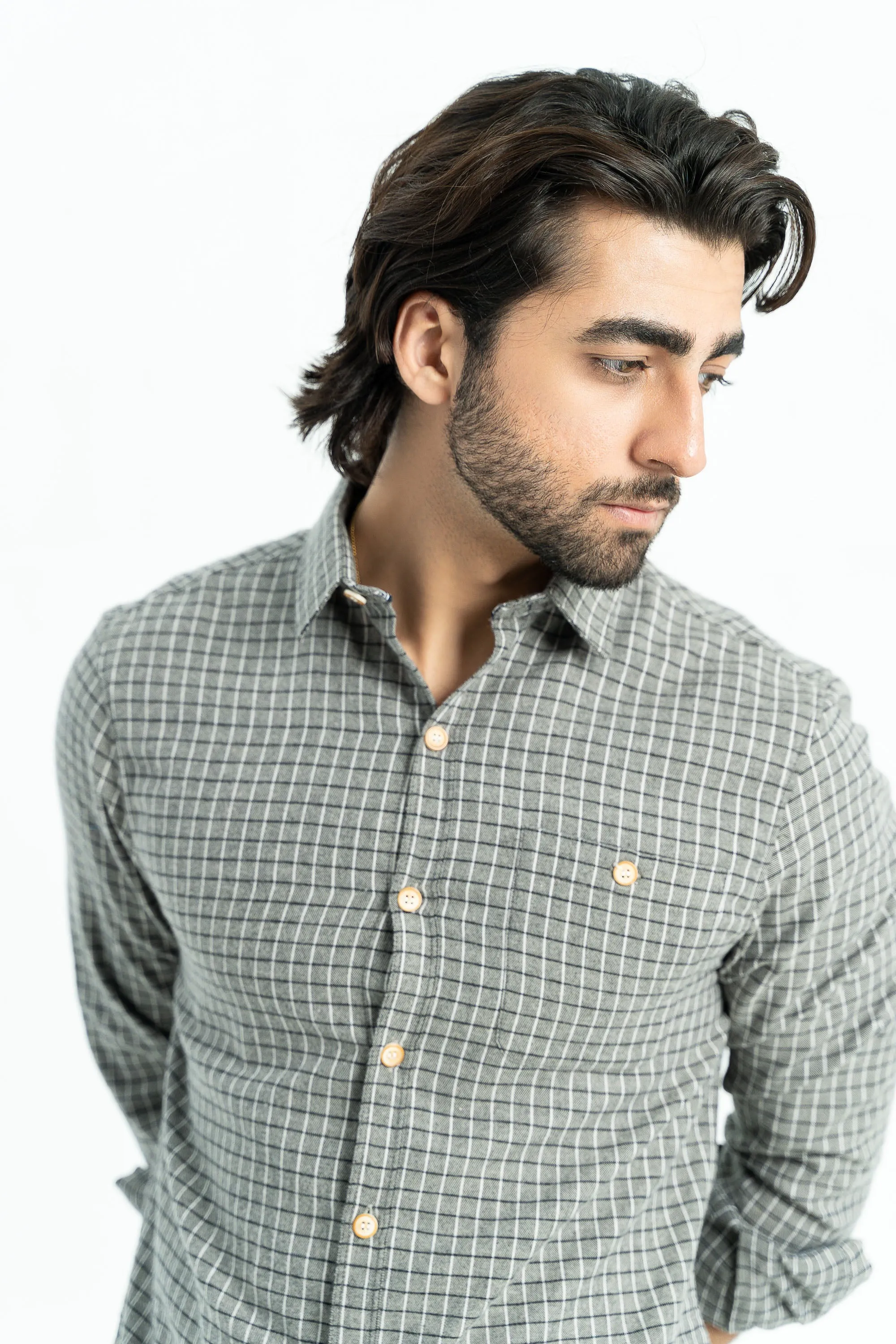Grey Cotton Casual Shirt