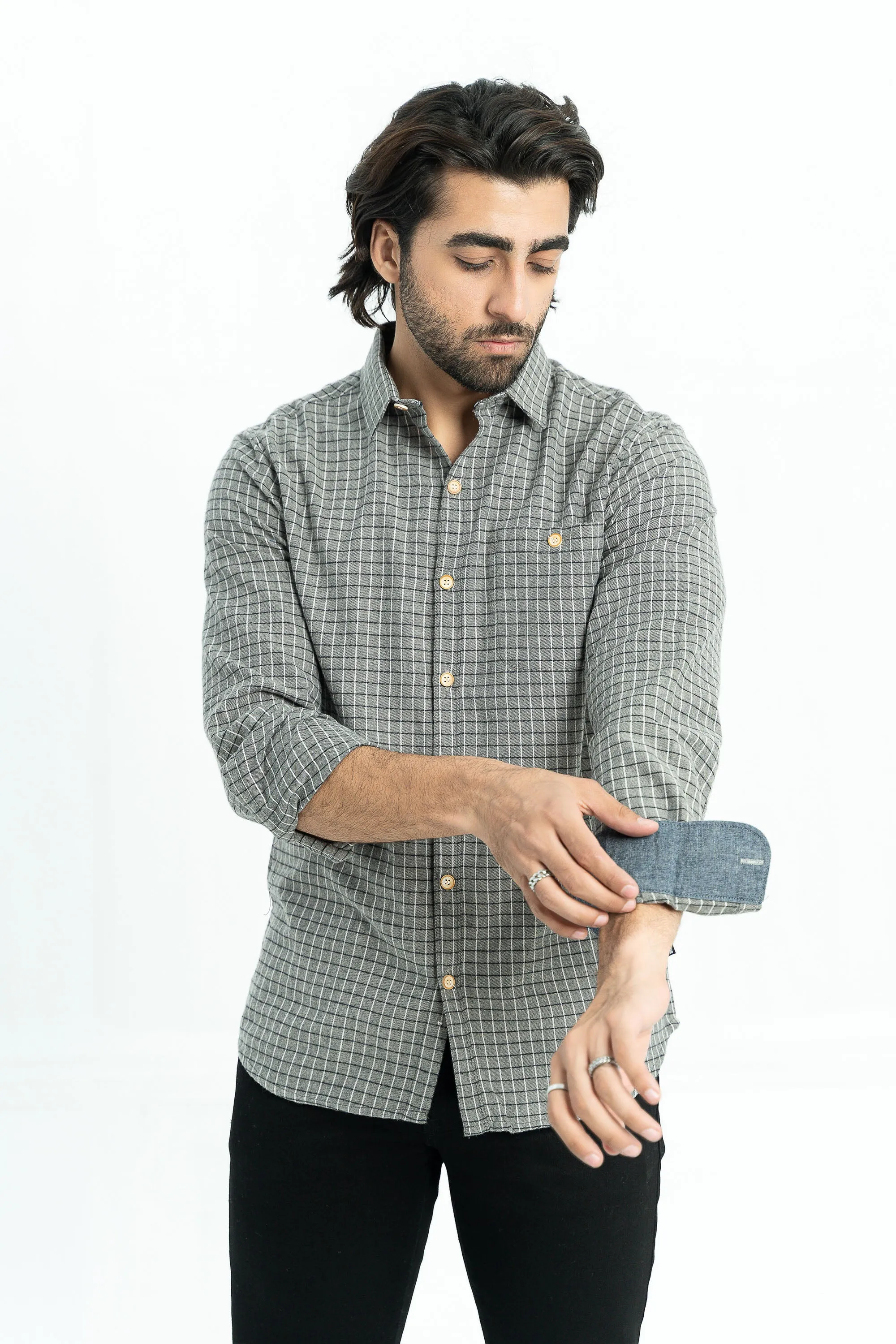 Grey Cotton Casual Shirt