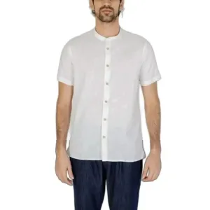 Hamaki-ho Men's White Mandarin Collar Short Sleeve Shirt