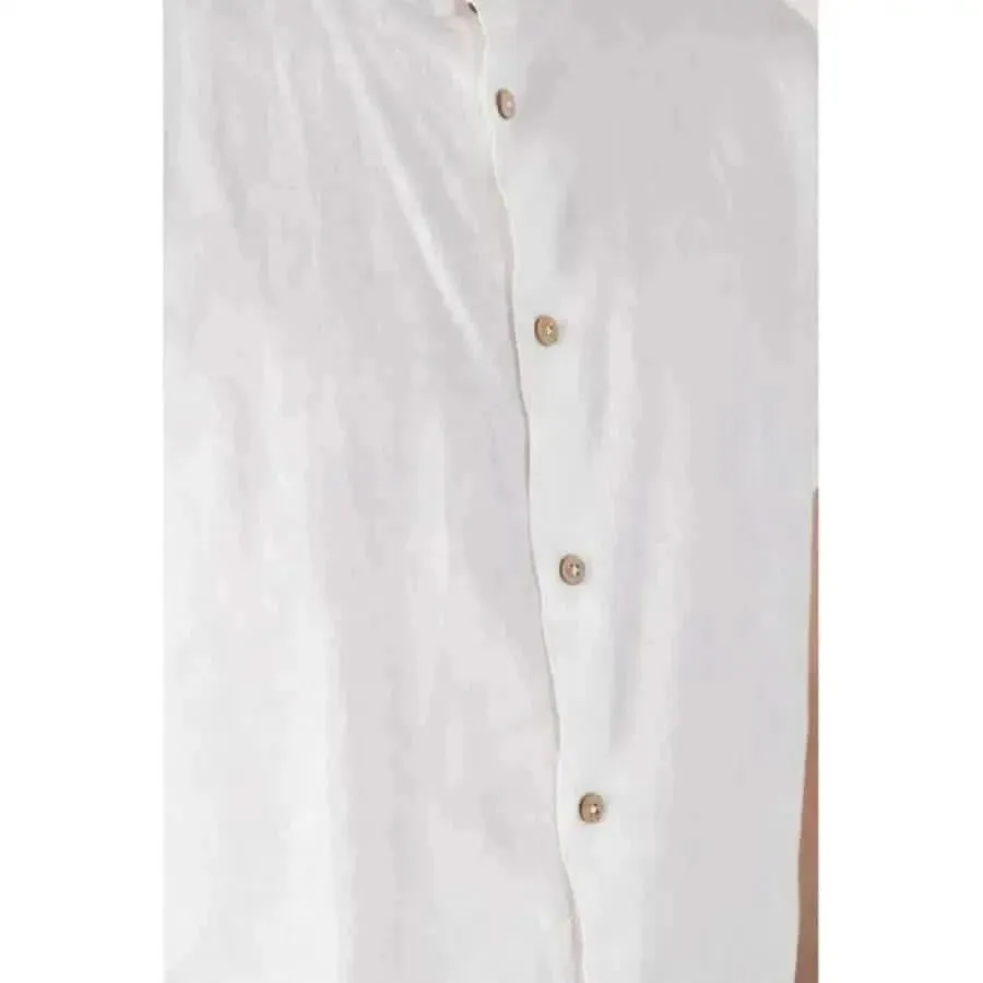 Hamaki-ho Men's White Mandarin Collar Short Sleeve Shirt