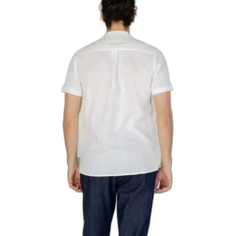 Hamaki-ho Men's White Mandarin Collar Short Sleeve Shirt