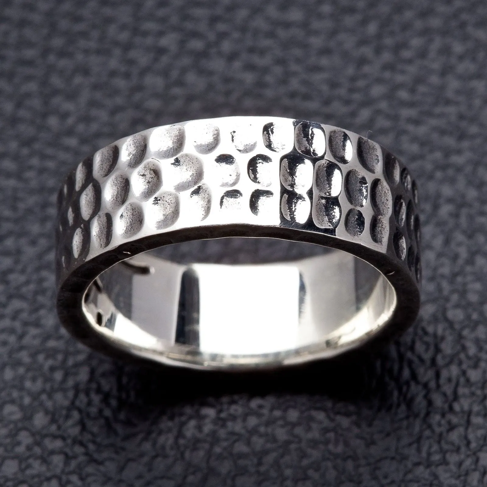 Hammered Sterling Silver Band Men's Ring