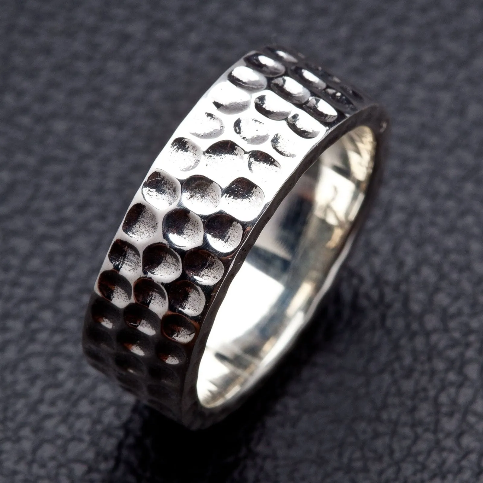 Hammered Sterling Silver Band Men's Ring