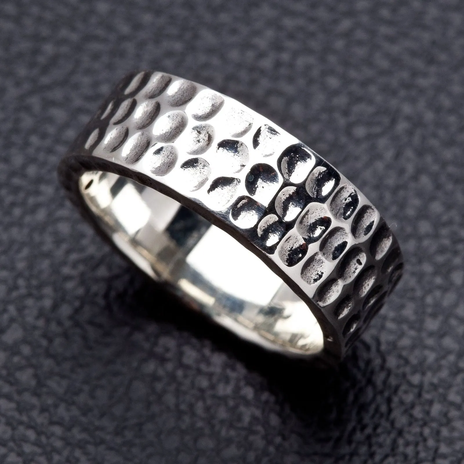 Hammered Sterling Silver Band Men's Ring
