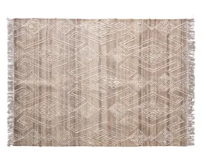 Hand-Woven Jute and Wool Blend Rug with Pattern and Fringe