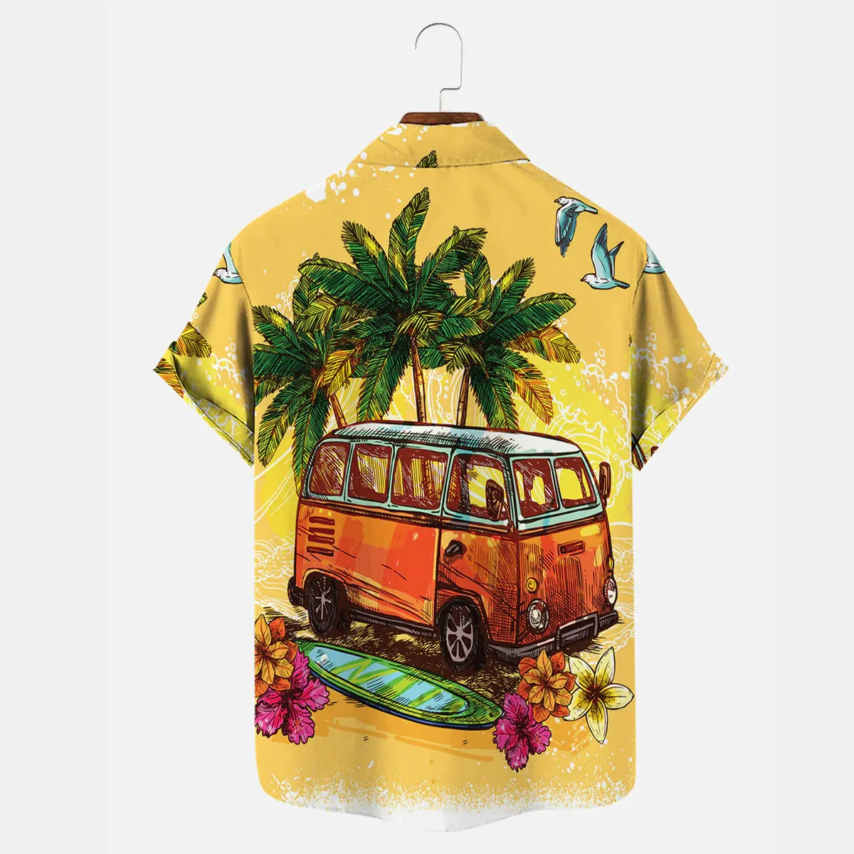 Hawaii Vacation Retro Car Print Men's Short Sleeve Shirt