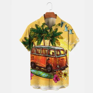 Hawaii Vacation Retro Car Print Men's Short Sleeve Shirt