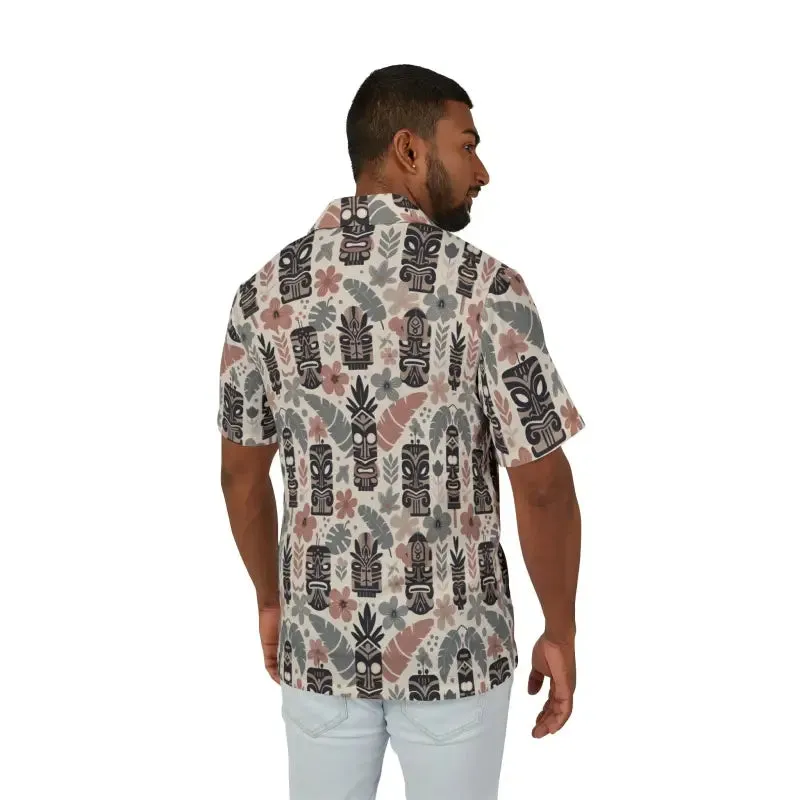 Hawaiian Camp Shirt with Vibrant Tiki Patterns