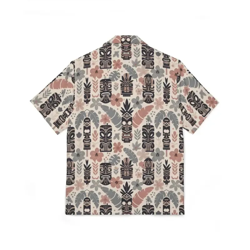 Hawaiian Camp Shirt with Vibrant Tiki Patterns
