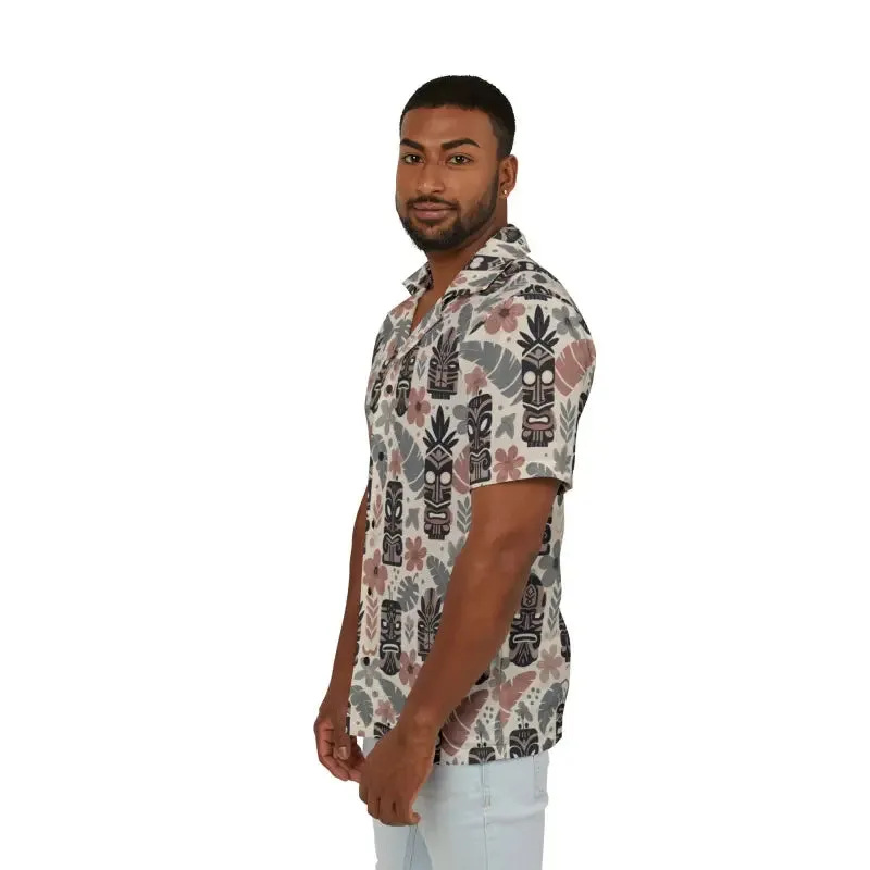 Hawaiian Camp Shirt with Vibrant Tiki Patterns