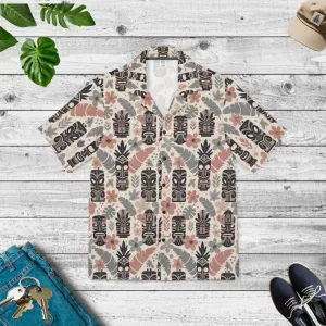 Hawaiian Camp Shirt with Vibrant Tiki Patterns