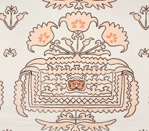 Home Couture Fabric: Clementine Embroidery - Custom Peach / Pink / Brown on White Belgian Linen / Cotton