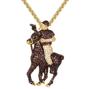Horse Jockey Sterling Silver Men's Custom Icy Pendant
