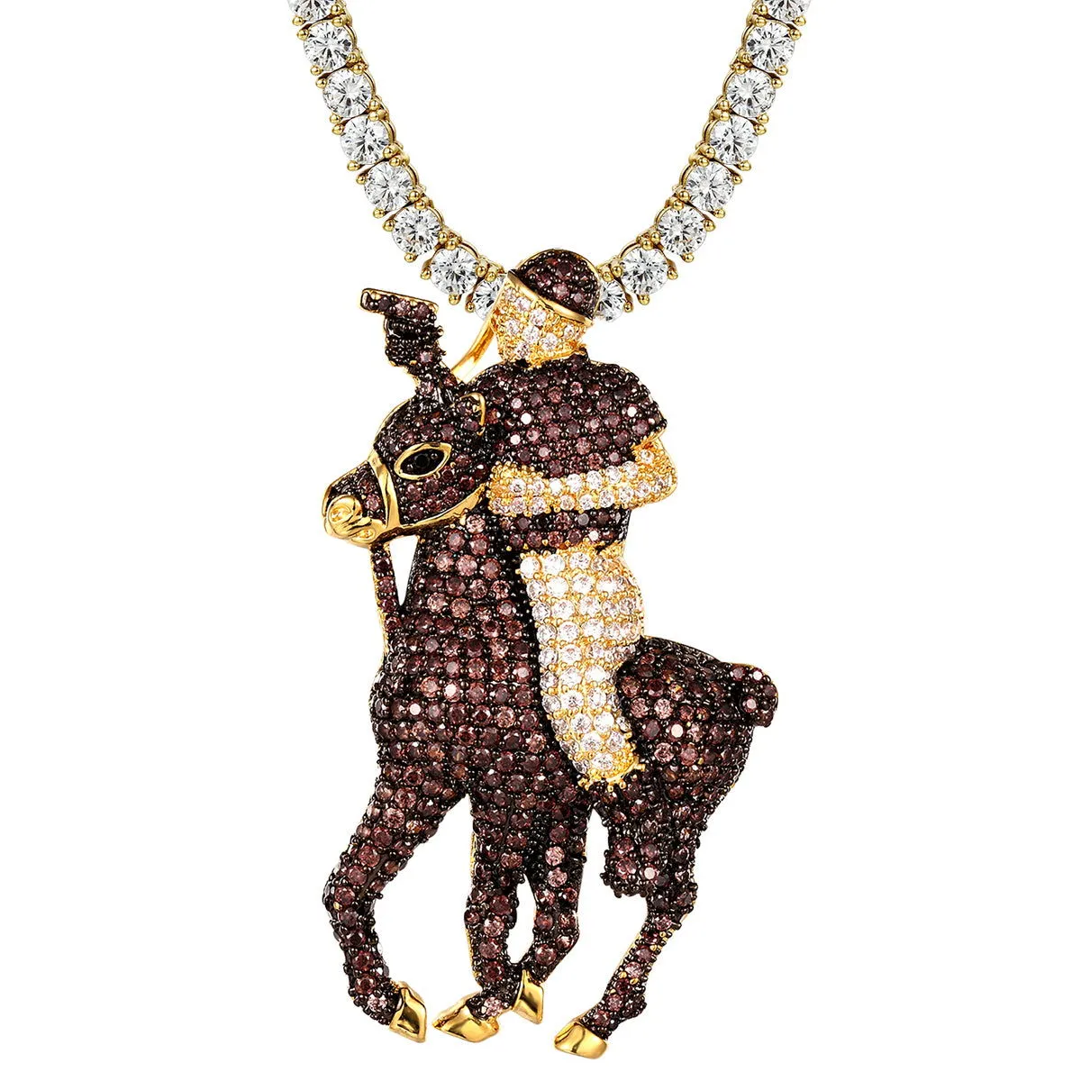 Horse Jockey Sterling Silver Men's Custom Icy Pendant
