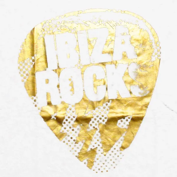 Ibiza Rocks Gold Bolt Plectrum Mens T-Shirt