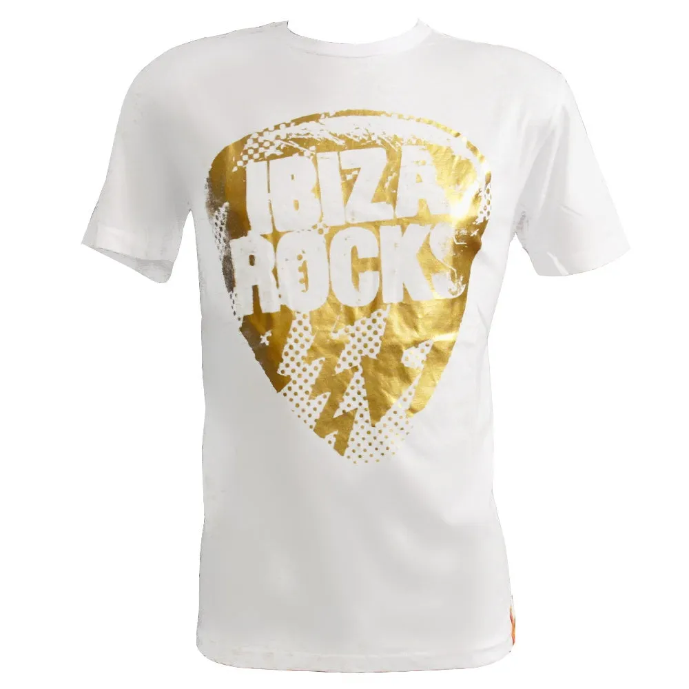 Ibiza Rocks Gold Bolt Plectrum Mens T-Shirt
