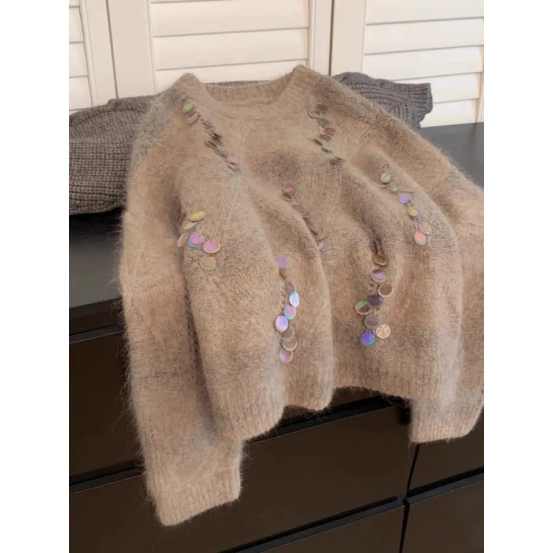 INSTOCK-Maillard sequined round neck pullover sweater