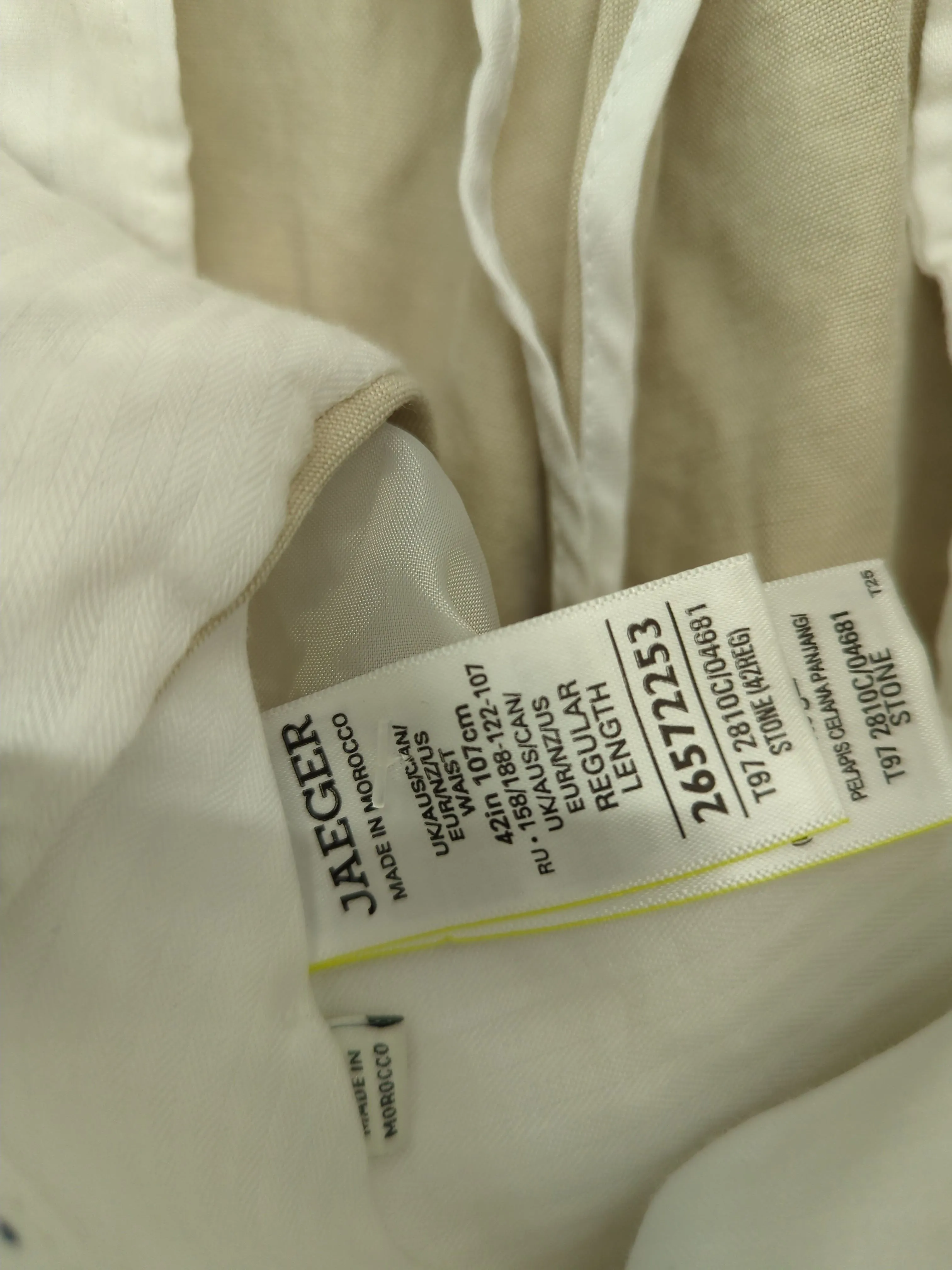 Jaeger Men's Suit Trousers W 42 in Cream Silk with Linen, Polyester
