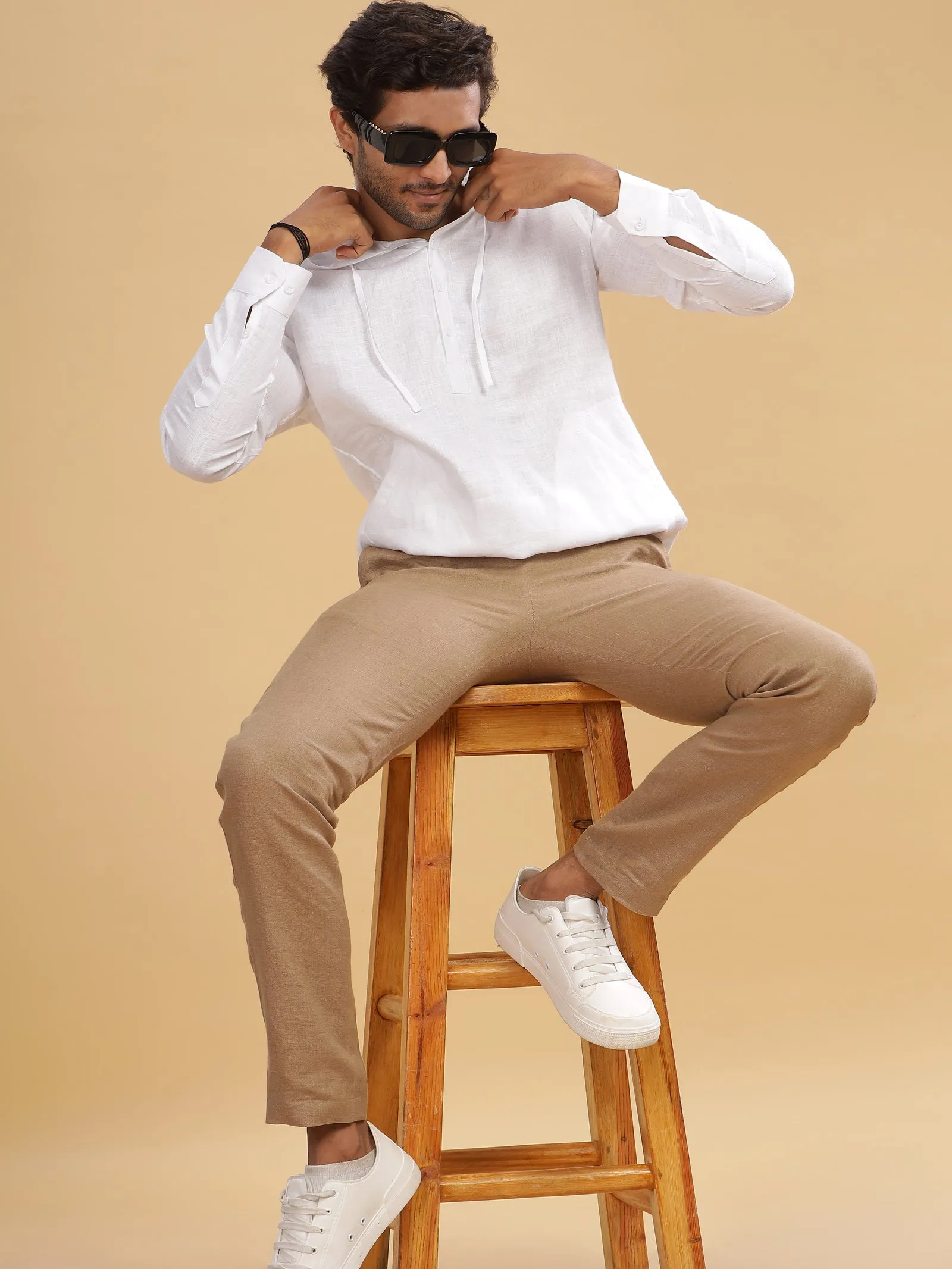 Jayden - Pure Linen Hoodie - White