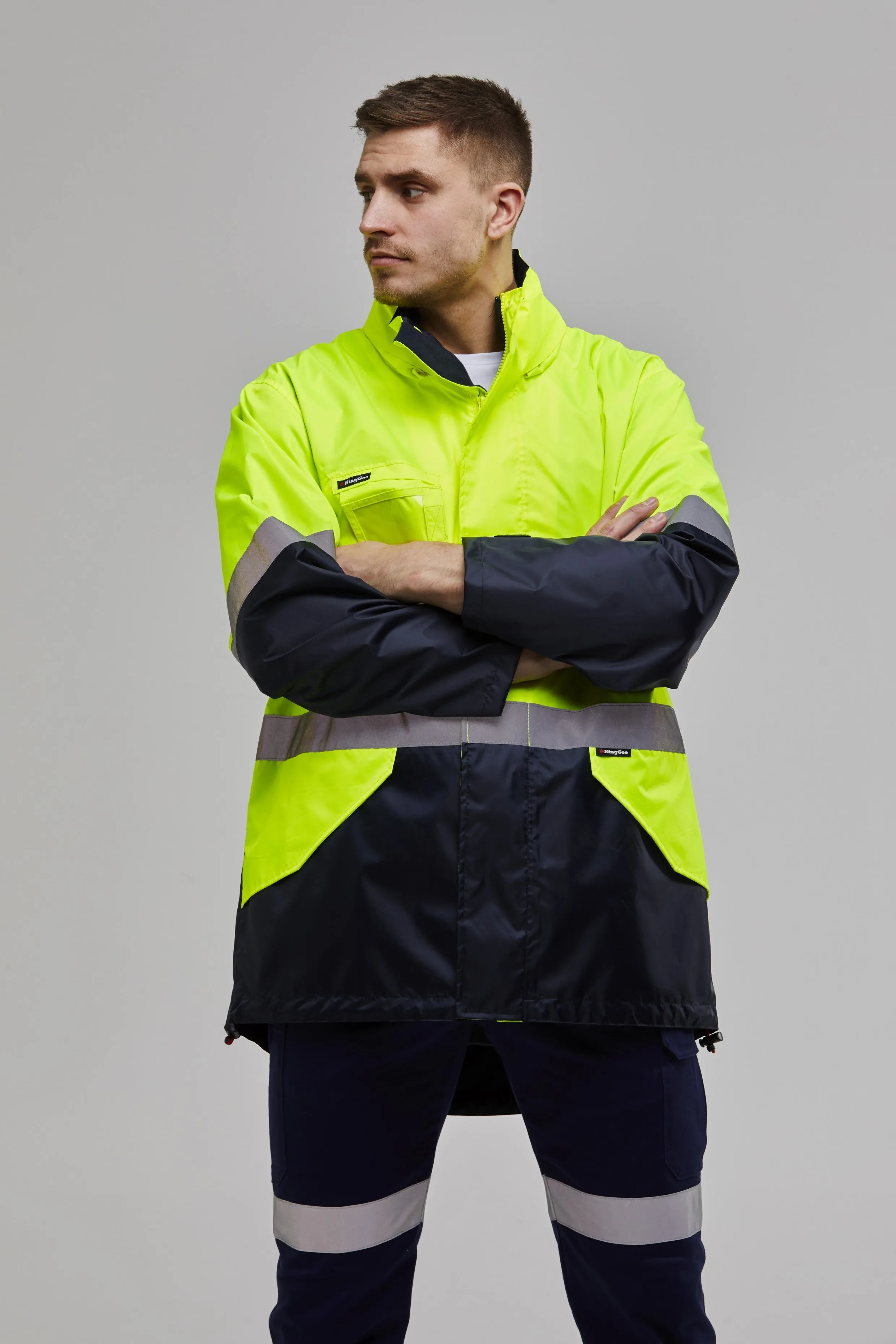 KingGee Men's Reflective Lightweight Jacket - Yellow/Navy