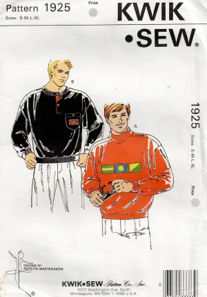 Kwik Sew 1925 Mens Stretch Knit Pullover Sweaters 1980s Vintage Sewing Pattern Size S - XL UNCUT Factory Folded