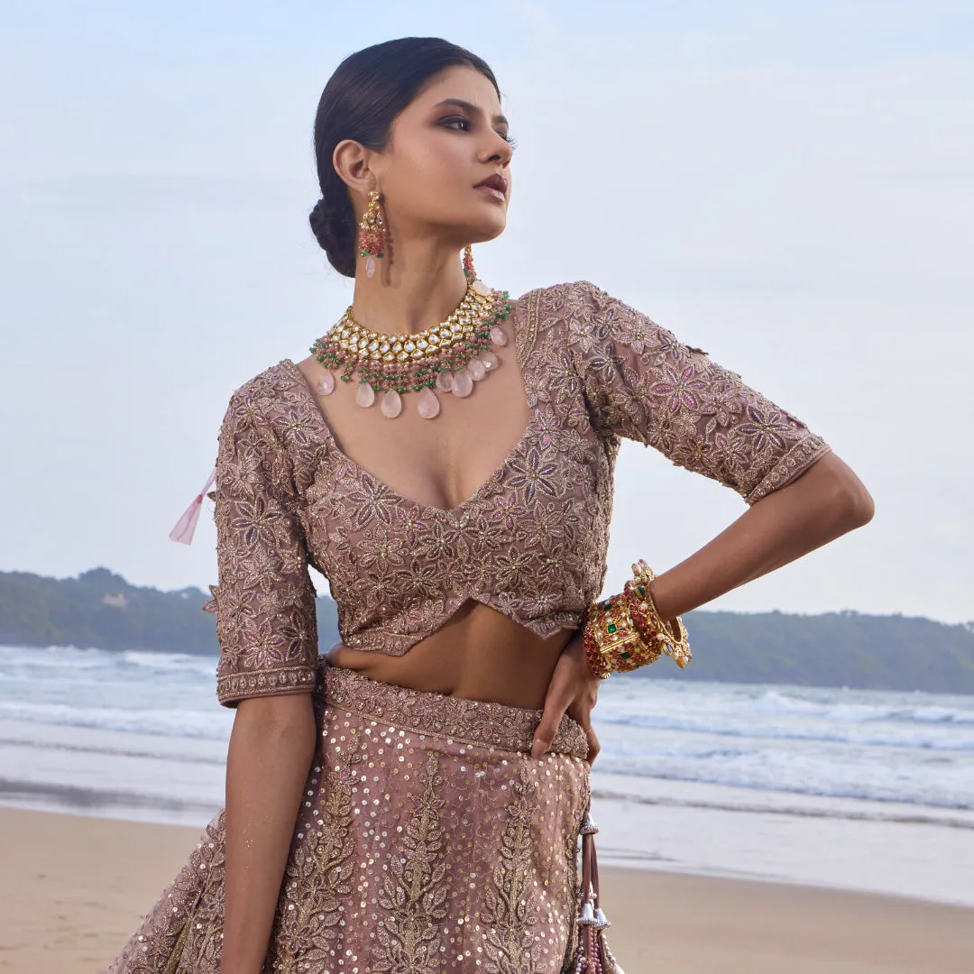 Lavendar Sequined and Embroidered Bridal Lehenga
