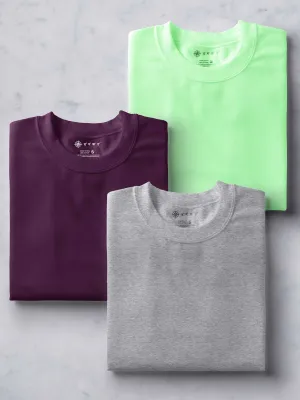 Light Grey, Wine & Electric Mint T shirts Combo | Pack of 3