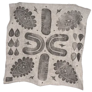Lino Blockprint Linen Scarf / Altar Cloth