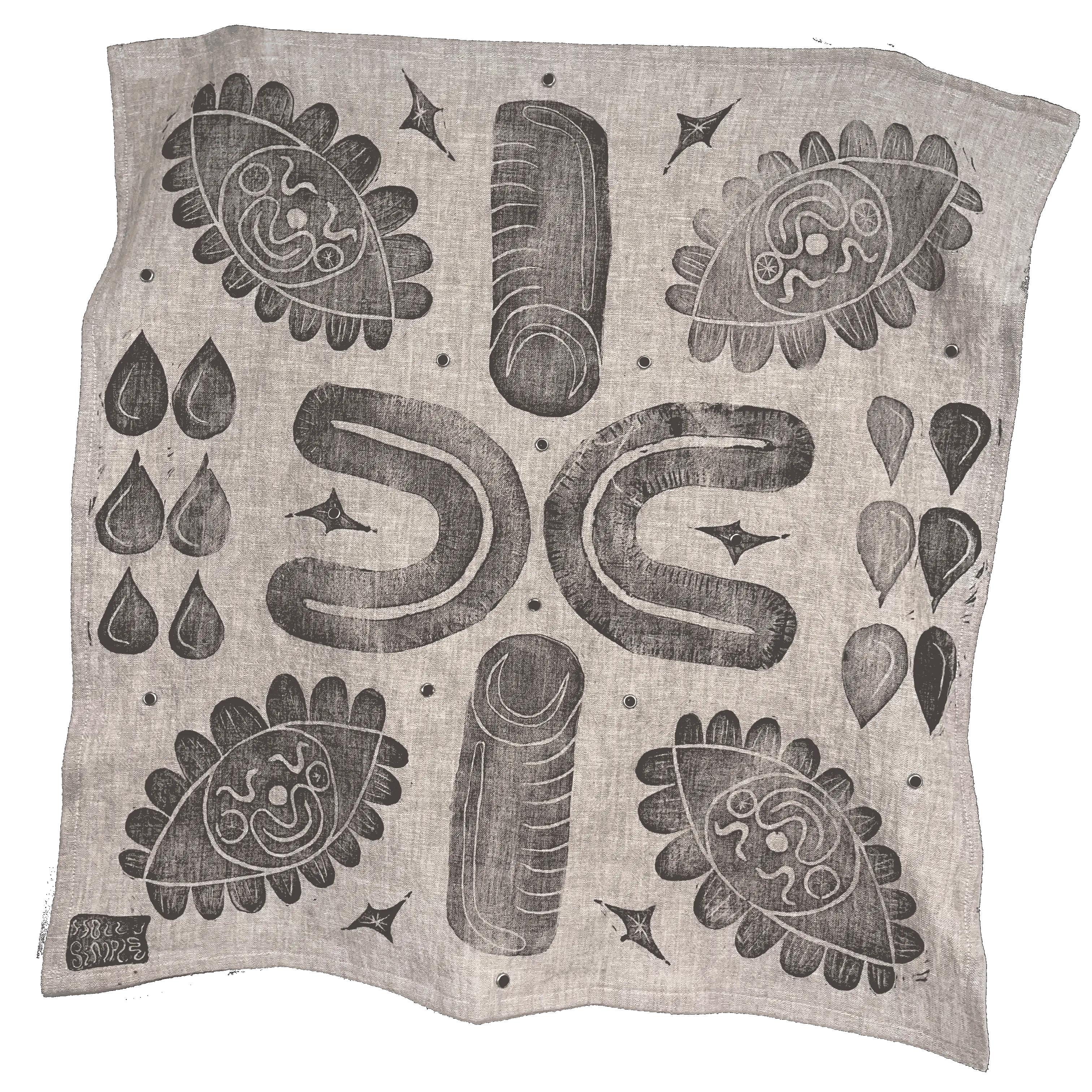 Lino Blockprint Linen Scarf / Altar Cloth