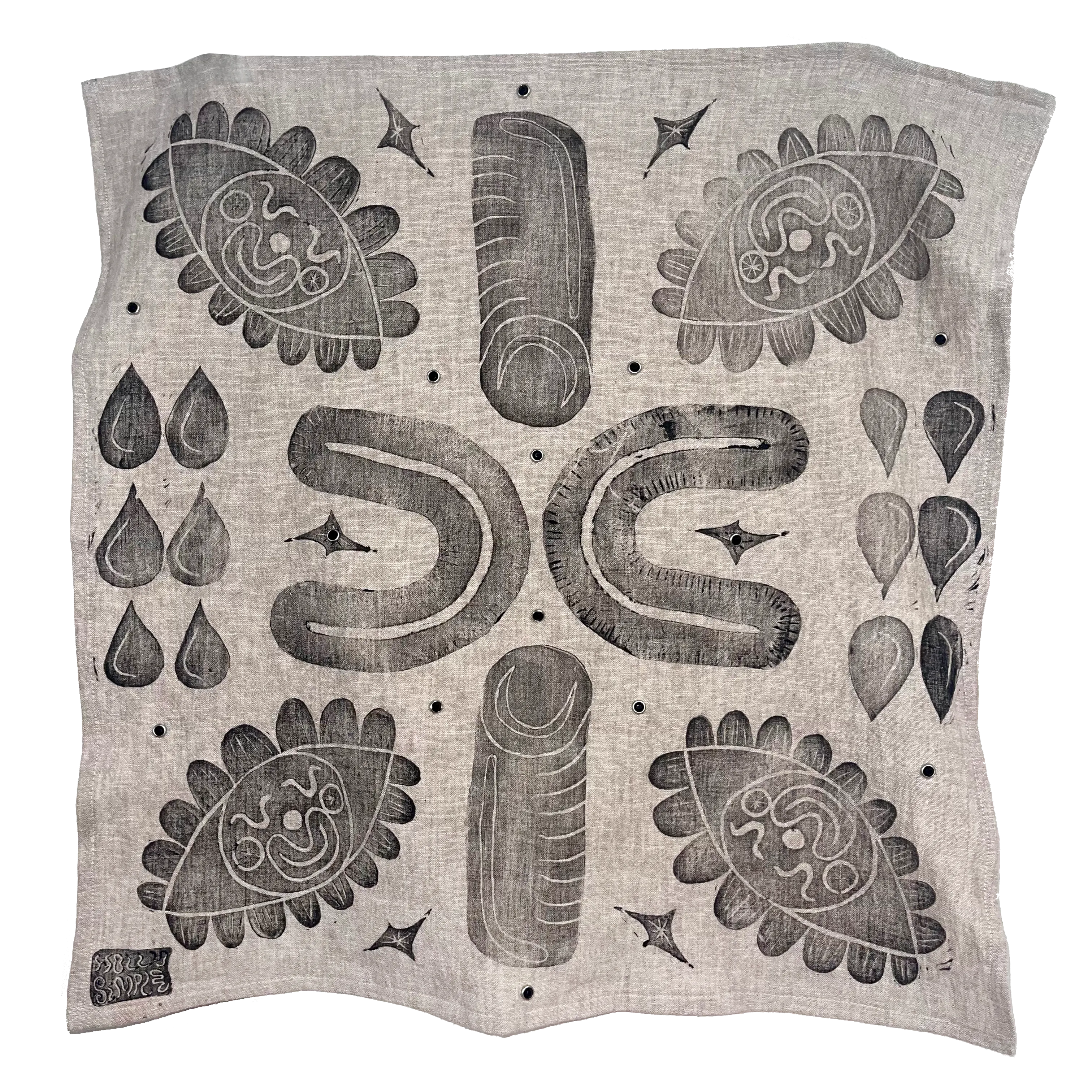 Lino Blockprint Linen Scarf / Altar Cloth