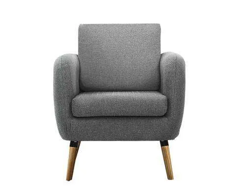 Lounge Chair Armchair with Ottoman Tub Accent Sofa Linen Fabric Grey