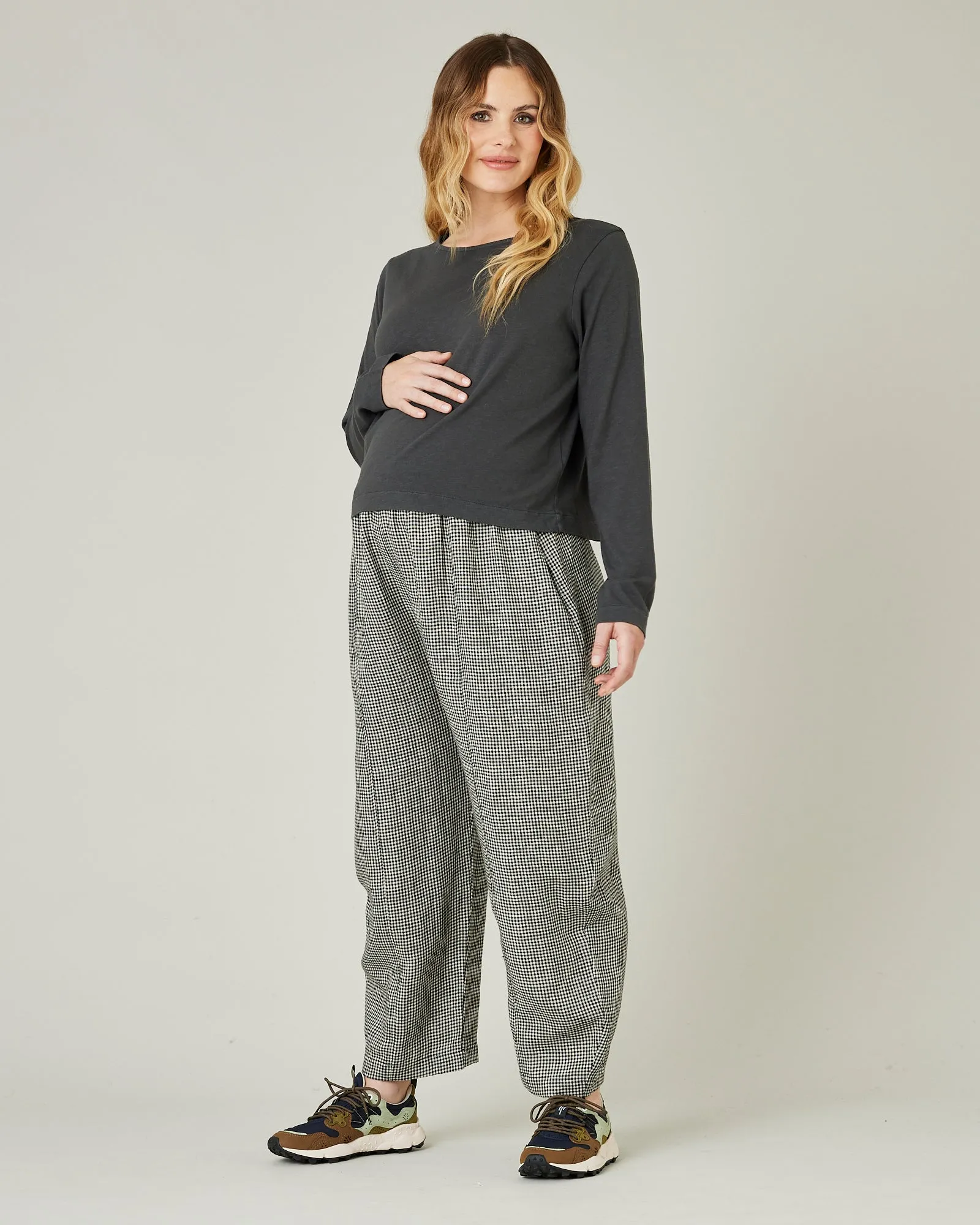 Mabel Black & Stone Micro Gingham Linen Trousers