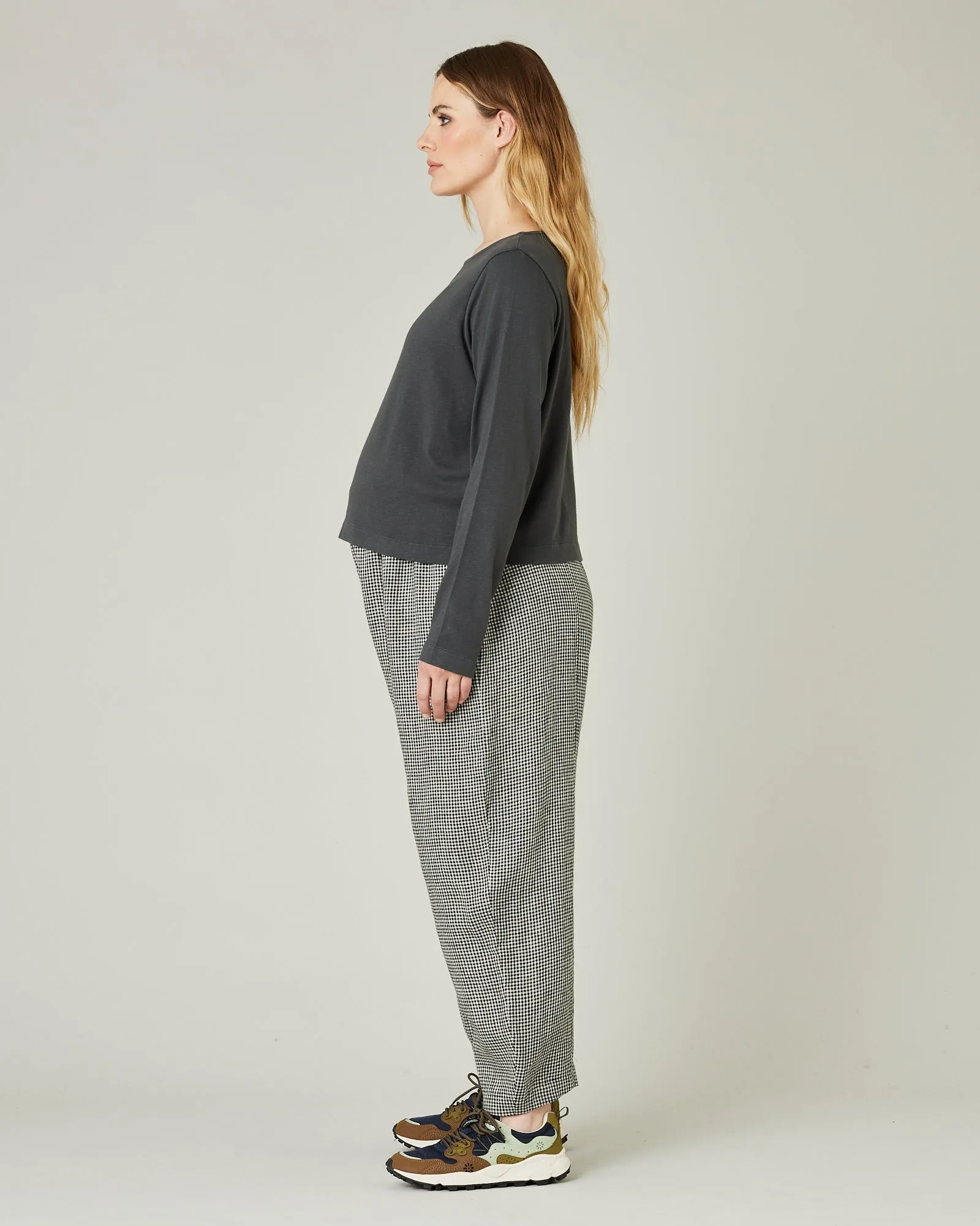 Mabel Black & Stone Micro Gingham Linen Trousers